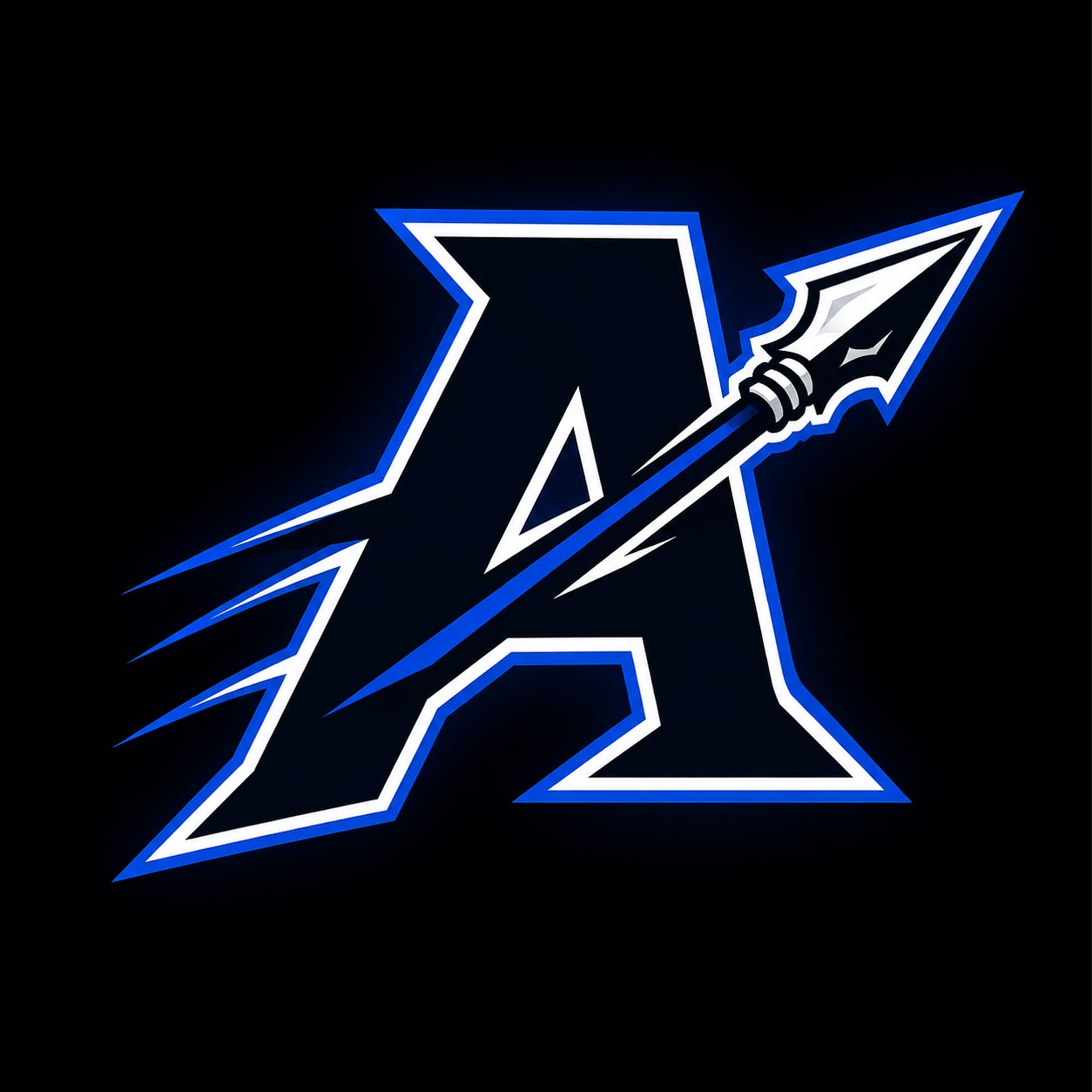 Ares Football team crest, a letter A pierced by a spear